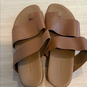 Vince Leather Espadrille Platform Slide Sandals Brown Size 7